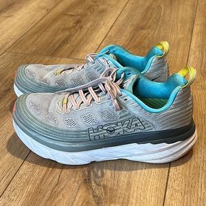 Women’s HOKA W Bondi 6 shoes, US size 10 gray/sage/turquoise